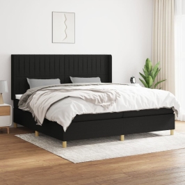 Cama box spring con colchón tela negro 200x200 cm