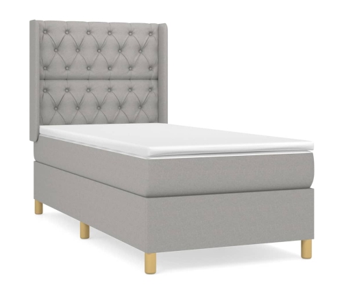 Cama box spring con colchón tela gris claro 80x200 cm