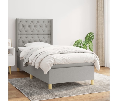 Cama box spring con colchón tela gris claro 80x200 cm