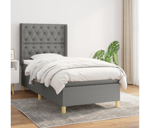 Cama box spring con colchón tela gris oscuro 80x200 cm