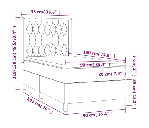 Cama box spring con colchón tela gris claro 90x190 cm