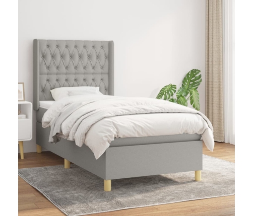 Cama box spring con colchón tela gris claro 90x190 cm