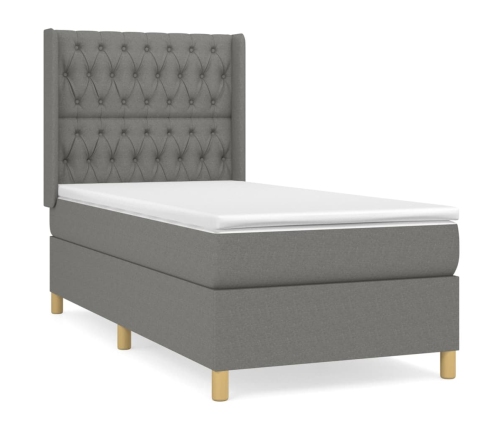 Cama box spring con colchón tela gris oscuro 90x190 cm