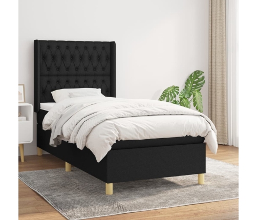 Cama box spring con colchón tela negro 90x190 cm