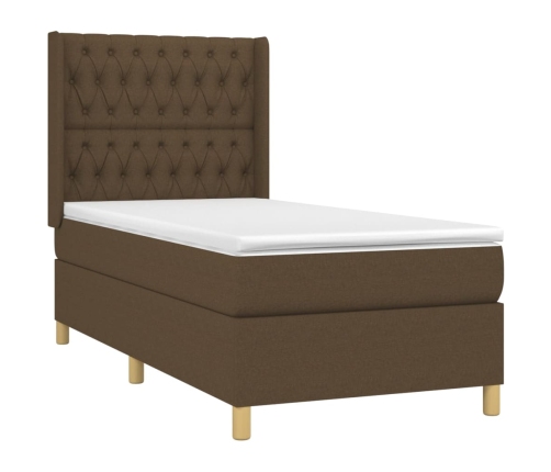 Cama box spring con colchón tela marrón oscuro 90x200 cm