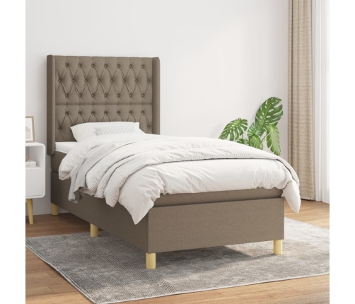 Cama box spring con colchón tela gris taupe 90x200 cm