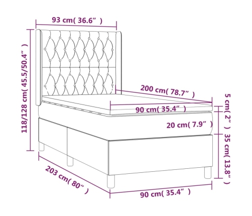 Cama box spring con colchón tela azul 90x200 cm