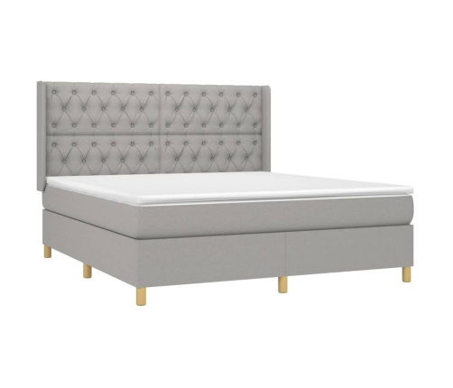 Cama box spring con colchón tela gris claro 160x200 cm