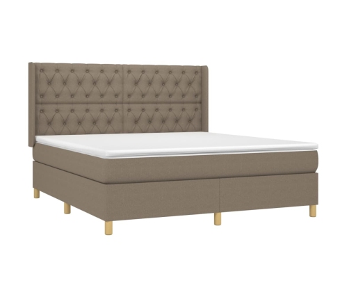 Cama box spring con colchón tela gris taupe 160x200 cm