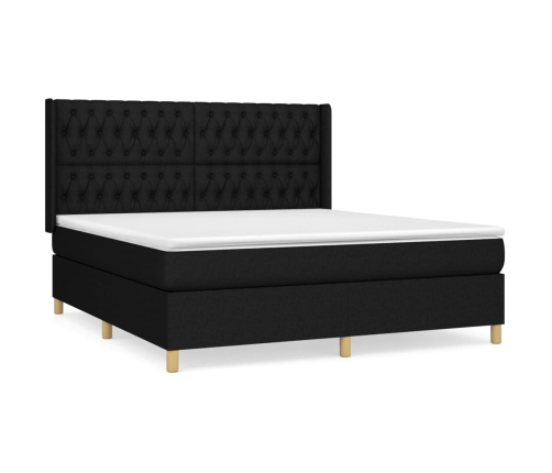 Cama box spring con colchón tela negro 180x200 cm