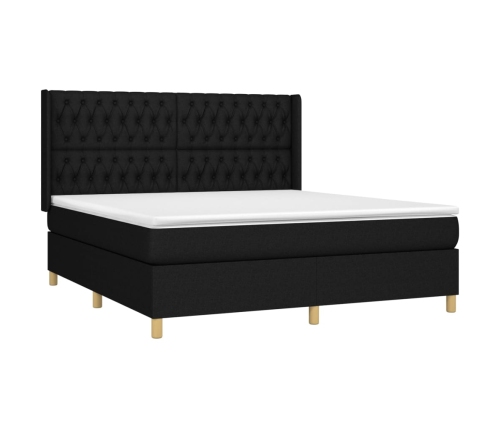 Cama box spring con colchón tela negro 180x200 cm