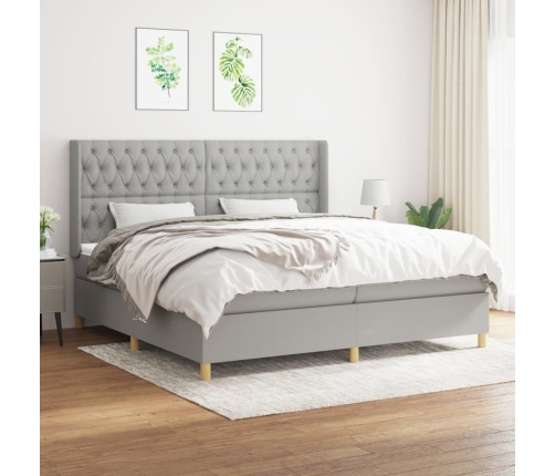 Cama box spring con colchón tela gris claro 200x200 cm