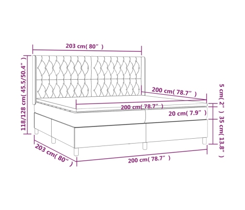 Cama box spring con colchón tela negro 200x200 cm