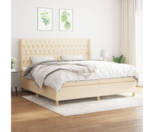 Cama box spring con colchón tela color crema 200x200 cm