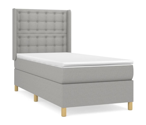 Cama box spring con colchón tela gris claro 80x200 cm