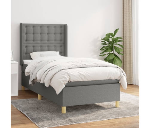 Cama box spring con colchón tela gris oscuro 80x200 cm