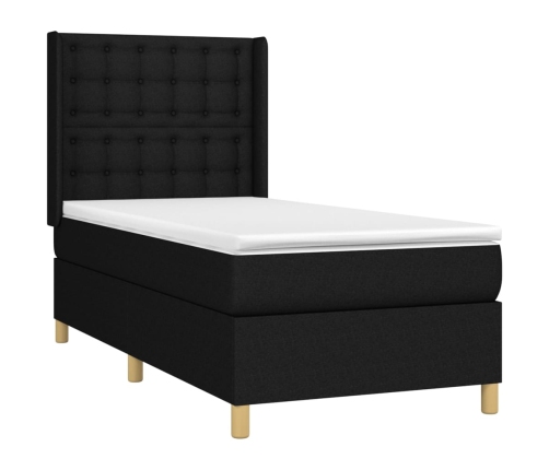 Cama box spring con colchón tela negro 80x200 cm