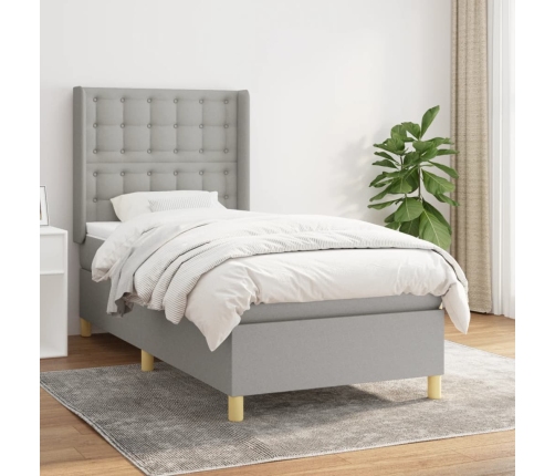 Cama box spring con colchón tela gris claro 90x190 cm