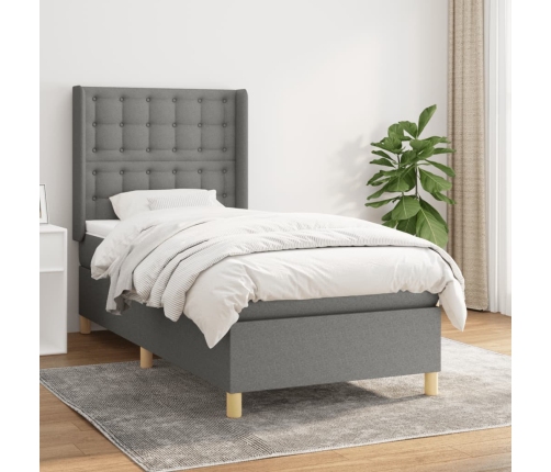 Cama box spring con colchón tela gris oscuro 90x190 cm