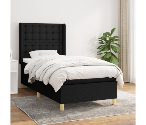 Cama box spring con colchón tela negro 90x200 cm