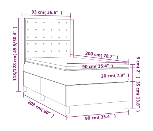 Cama box spring con colchón tela marrón oscuro 90x200 cm