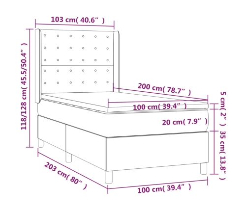 Cama box spring con colchón tela gris oscuro 100x200 cm