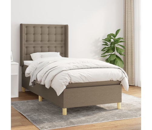 Cama box spring con colchón tela gris taupe 100x200 cm