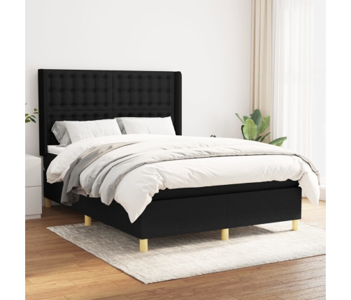 Cama box spring con colchón tela negro 140x190 cm