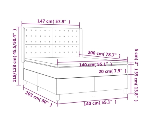 Cama box spring con colchón tela gris oscuro 140x200 cm