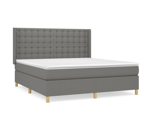 Cama box spring con colchón tela gris oscuro 160x200 cm