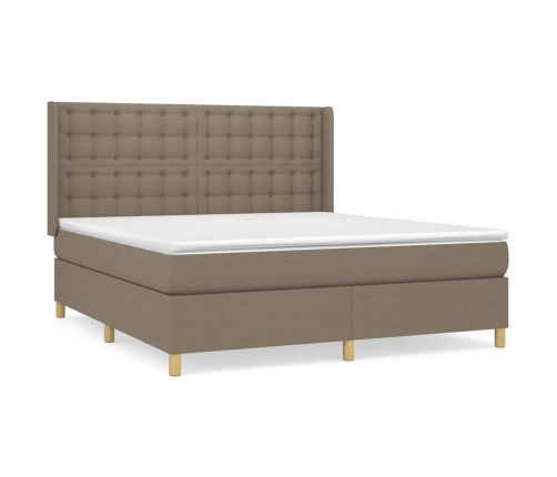 Cama box spring con colchón tela gris taupe 160x200 cm