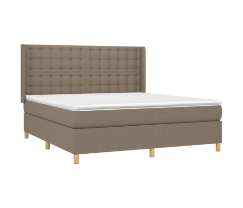 Cama box spring con colchón tela gris taupe 180x200 cm