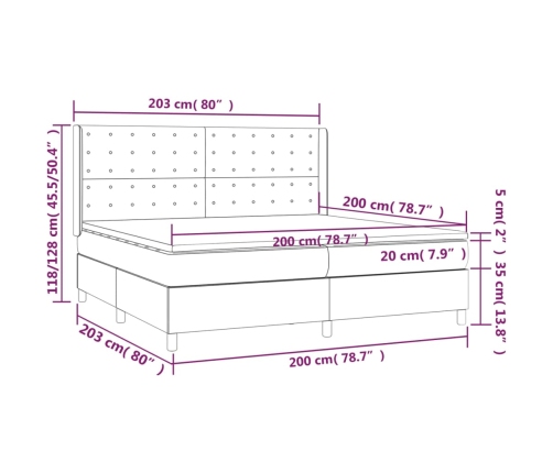 Cama box spring con colchón tela gris claro 200x200 cm