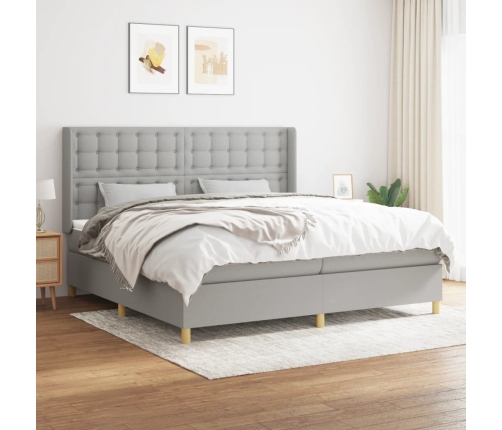 Cama box spring con colchón tela gris claro 200x200 cm