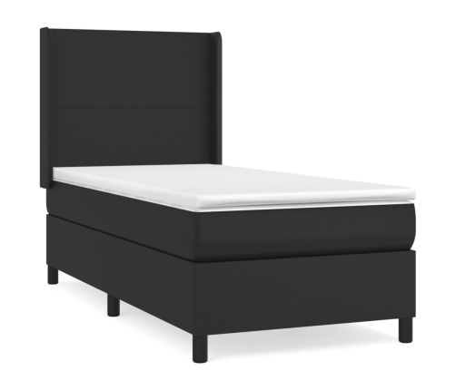 Cama box spring con colchón cuero sintético negro 80x200 cm