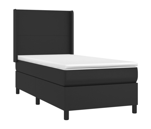 Cama box spring con colchón cuero sintético negro 80x200 cm