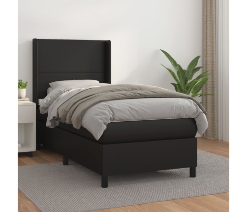 Cama box spring con colchón cuero sintético negro 80x200 cm