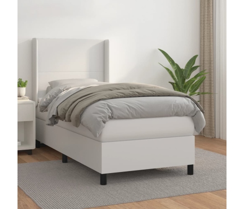 Cama box spring con colchón cuero sintético blanco 80x200 cm