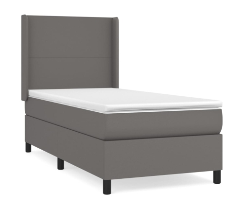 Cama box spring con colchón cuero sintético gris 80x200 cm