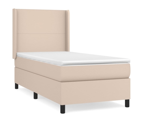 Cama box spring con colchón cuero sintético capuchino 80x200 cm