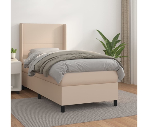 Cama box spring con colchón cuero sintético capuchino 80x200 cm