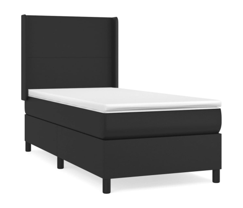 Cama box spring con colchón cuero sintético negro 90x190 cm