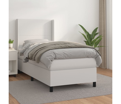 Cama box spring con colchón cuero sintético blanco 90x190 cm