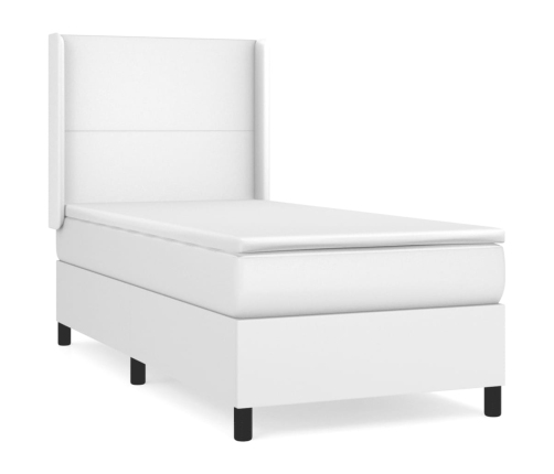 Cama box spring con colchón cuero sintético blanco 100x200 cm