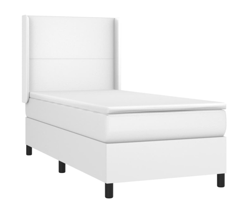 Cama box spring con colchón cuero sintético blanco 100x200 cm