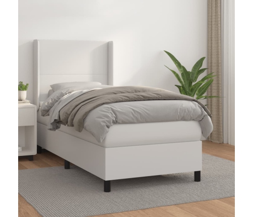 Cama box spring con colchón cuero sintético blanco 100x200 cm