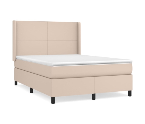 Cama box spring con colchón cuero sintético capuchino 140x190cm