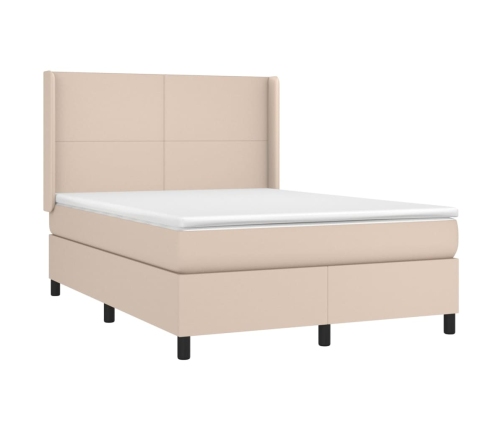 Cama box spring con colchón cuero sintético capuchino 140x190cm