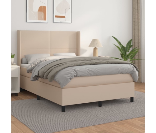 Cama box spring con colchón cuero sintético capuchino 140x190cm