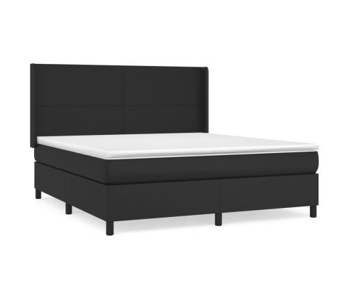 Cama box spring con colchón cuero sintético negro 160x200 cm